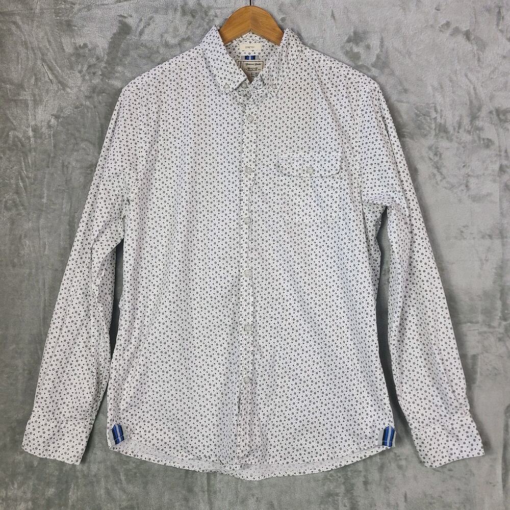 Colours Alexander Julian Black Geometric Micro Floral Button Down Stretch Men L